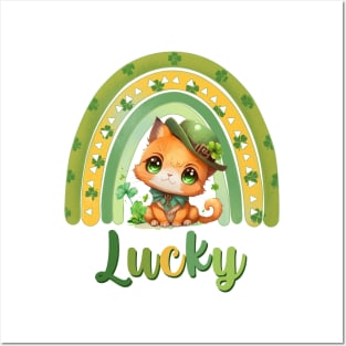 Retro st patrick green rainbow - Feline lucky Posters and Art